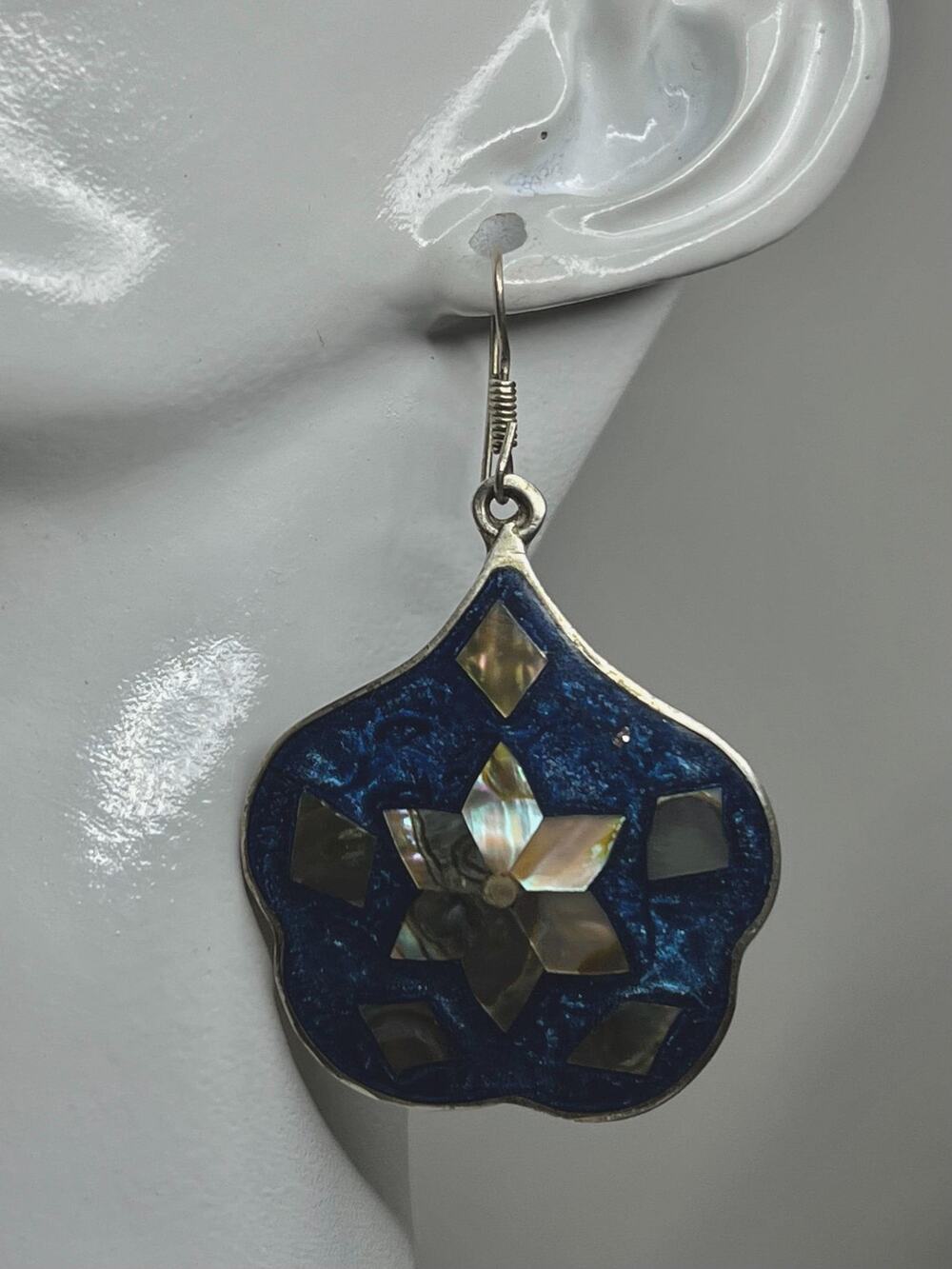Vintage Abalone Shell & Deep Blue Mosaic Inlay Earrings